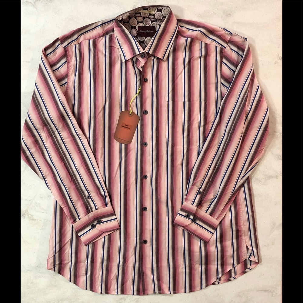 NWT Tommy Bahama Silk Blend Shadow Stripe Shirt L